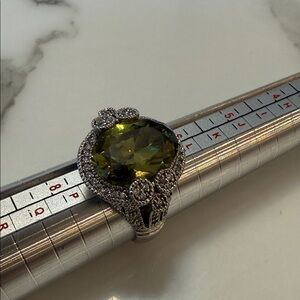 Joseph Esposito art deco silver, tourmaline, and CZ ring, size 7